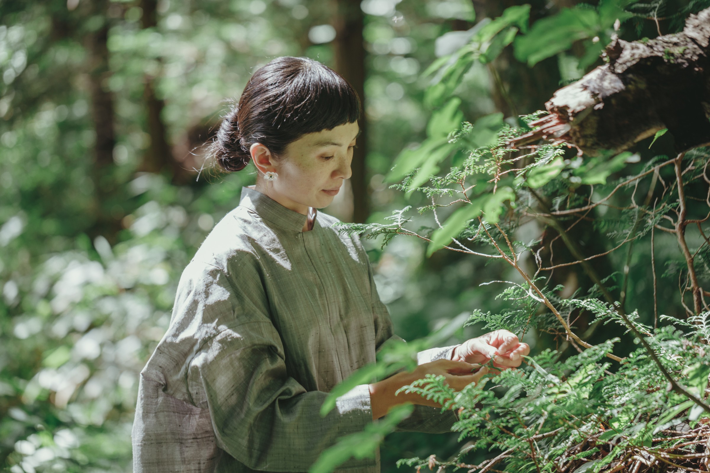 3 flowers placed in a vintage glass jar with a soft green background.